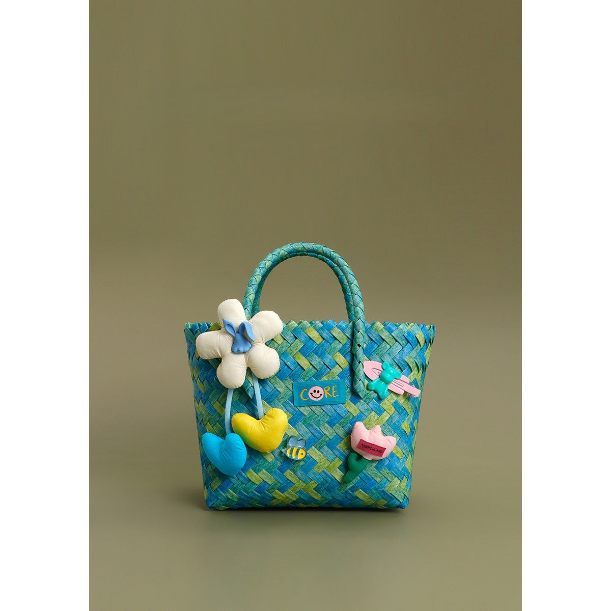 Heart & Floral Woven Tote Bag