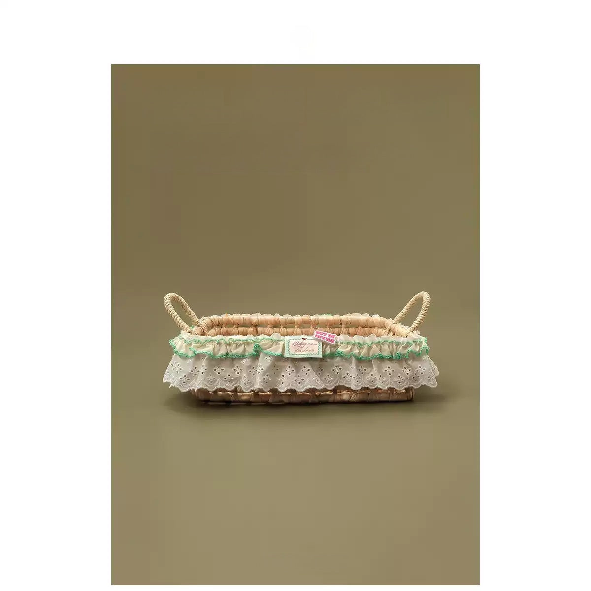Lace Fabric Trim Woven Storage Basket