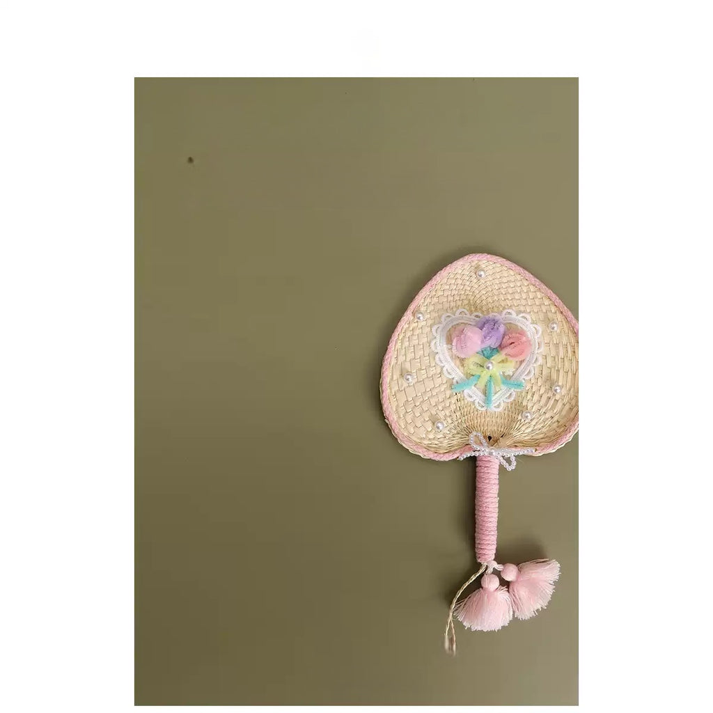 Sweet Heart Pattern Woven Hand Fan