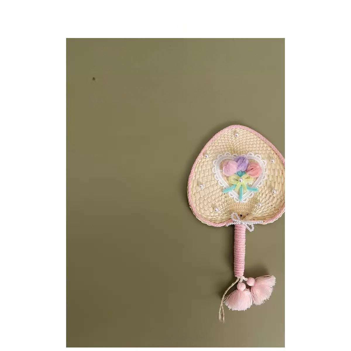 Sweet Heart Pattern Woven Hand Fan