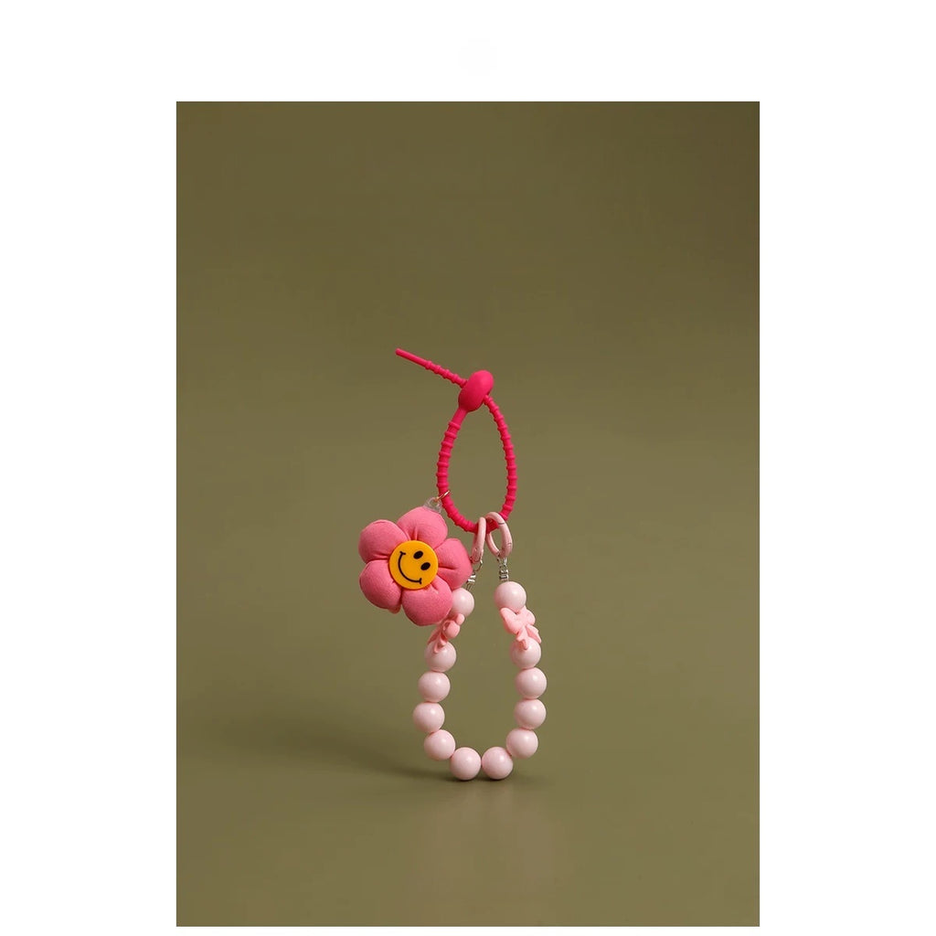 Candy Color Smiley Fabric Sunflower Beaded Key chain