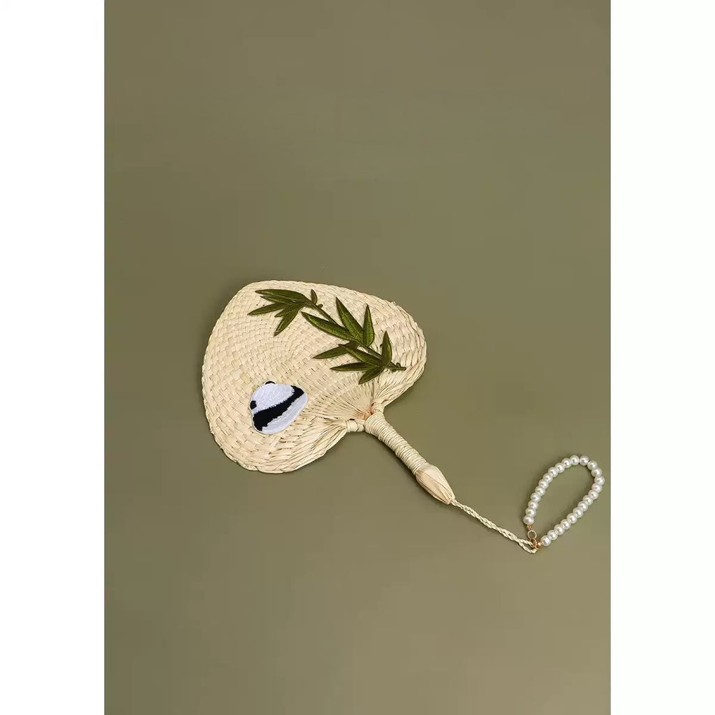 Handwoven Panda Pattern Palm Fan