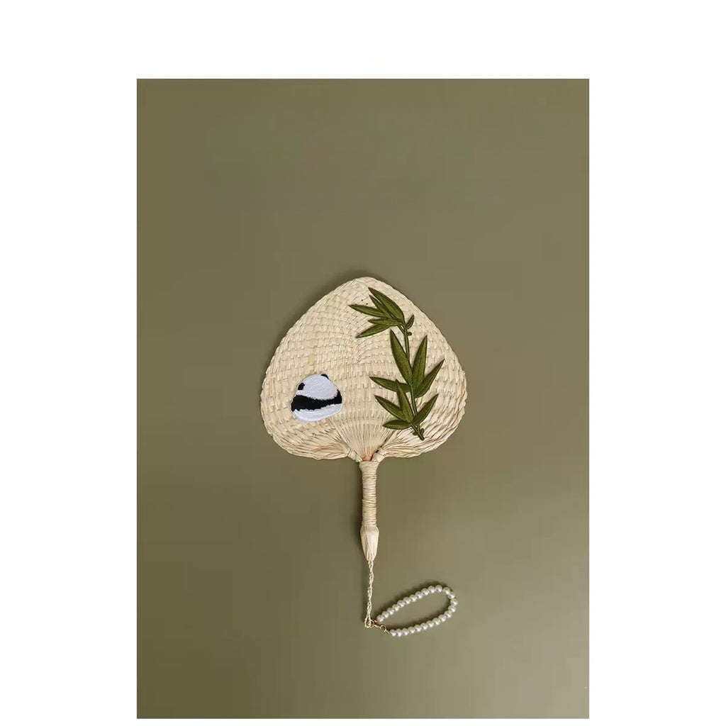 Handwoven Panda Pattern Palm Fan