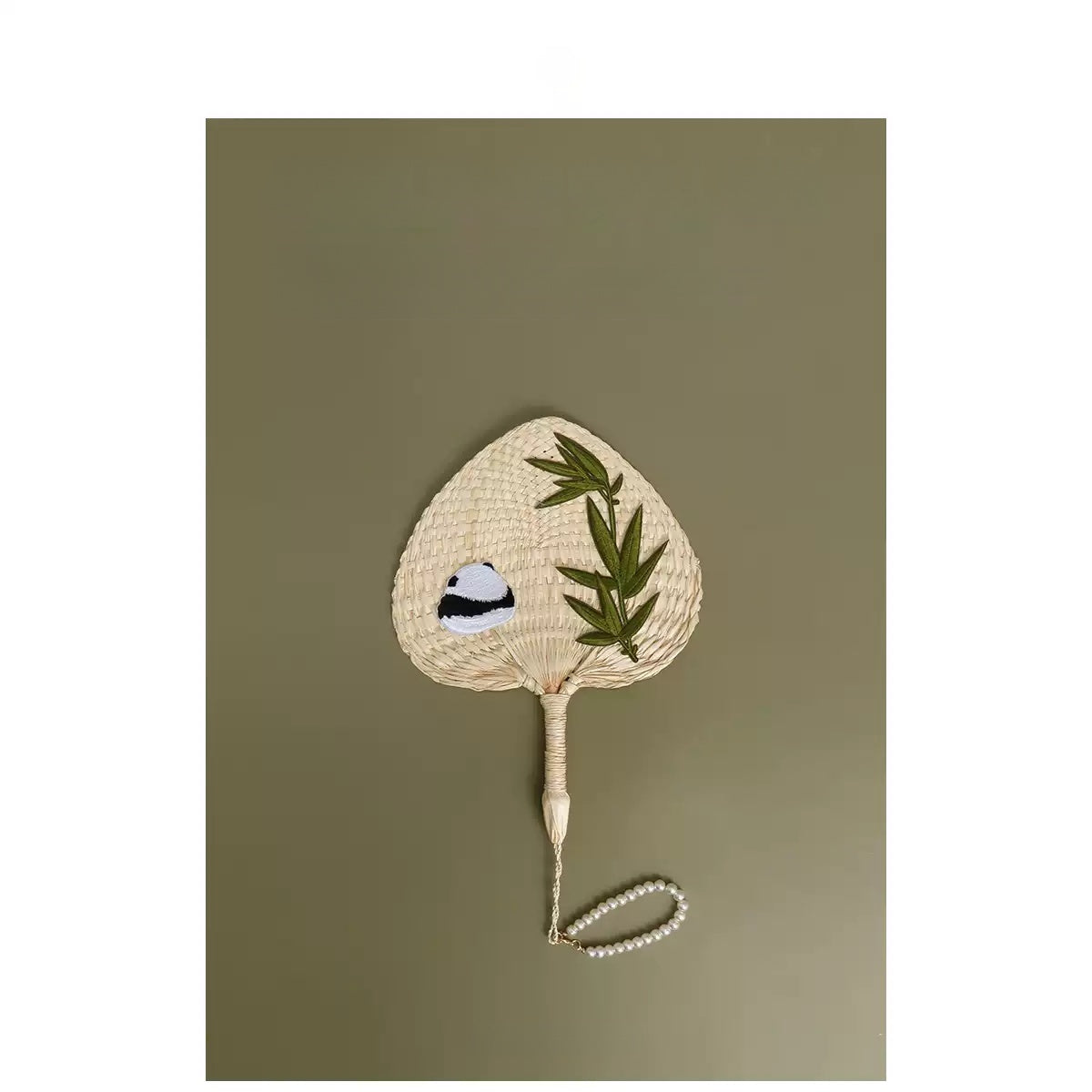 Handwoven Panda Pattern Palm Fan