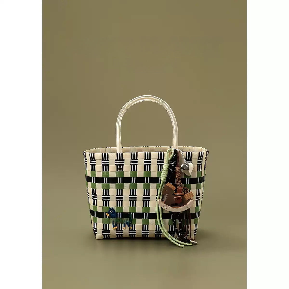 Retro Childhood Rocking Horse Decor Woven Basket Bag