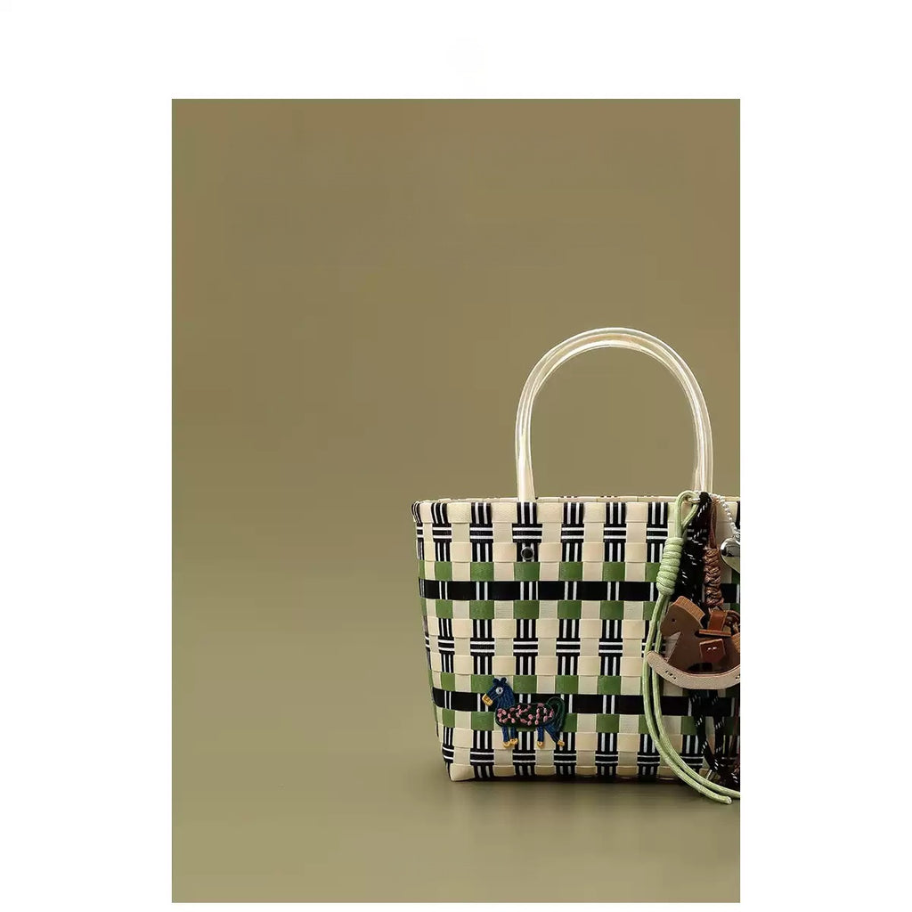 Retro Childhood Rocking Horse Decor Woven Basket Bag