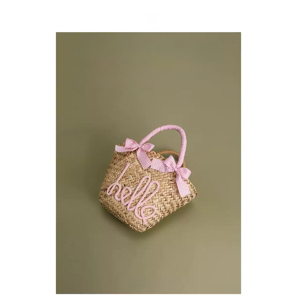 Straw Woven Basket Bag With Bow Knot