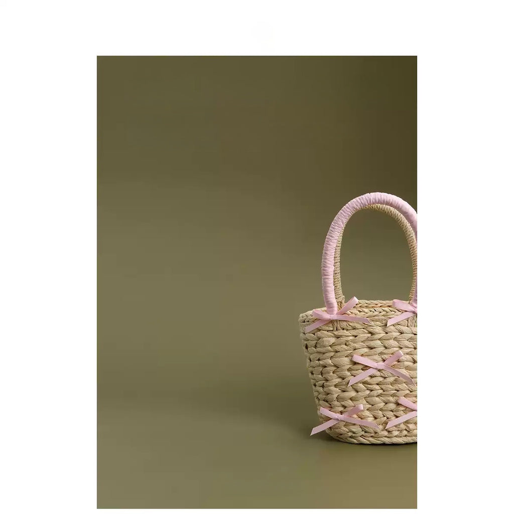 Summer Sweet Bow Woven Handbag