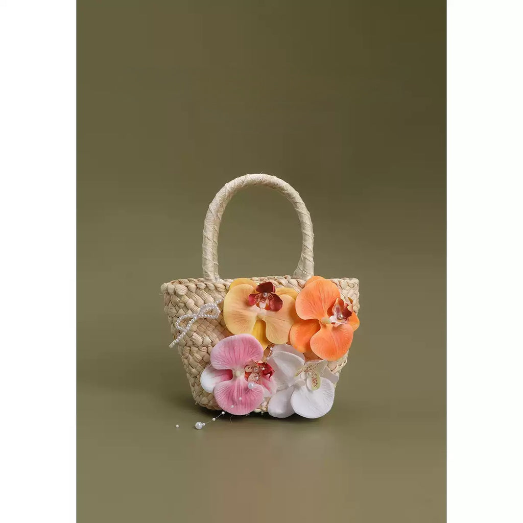 Boho Phalaenopsis Floral Woven Handbag