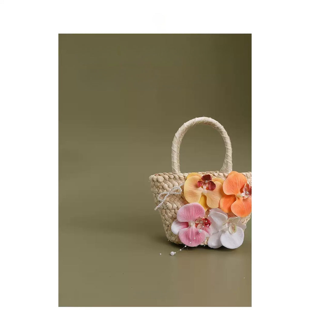 Boho Phalaenopsis Floral Woven Handbag