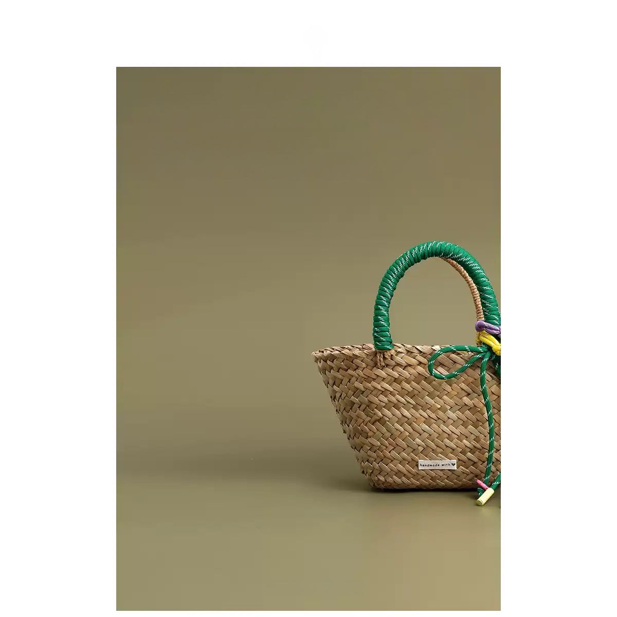 Summer Straw Woven Basket Bag With Nylon Rope Charms