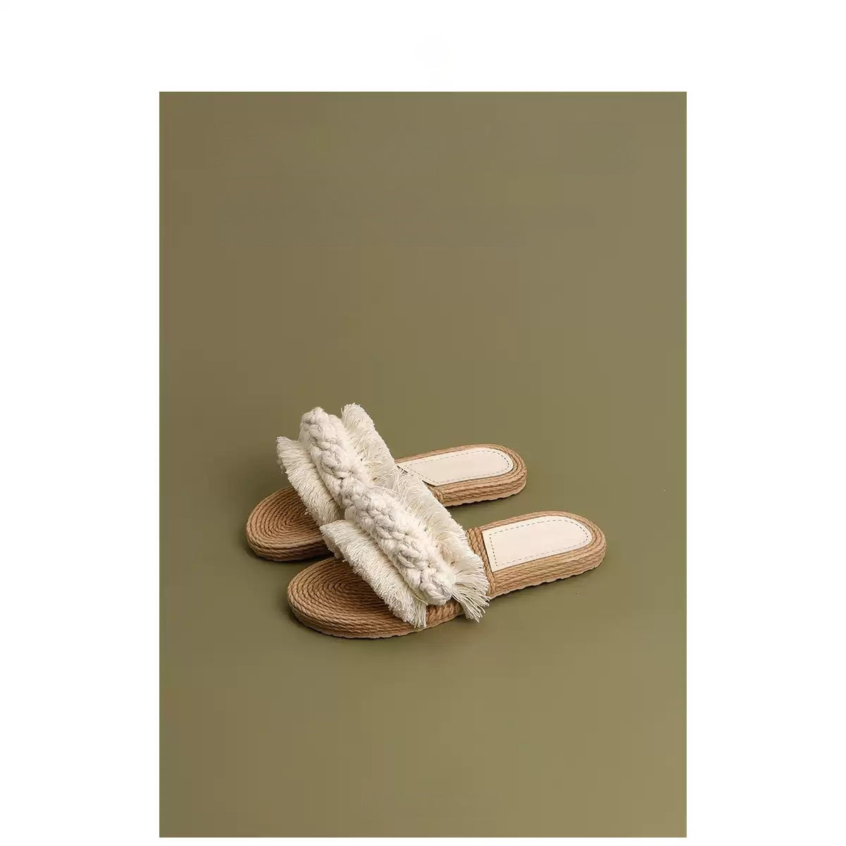 Vintage Faux Linen Slide Sandals
