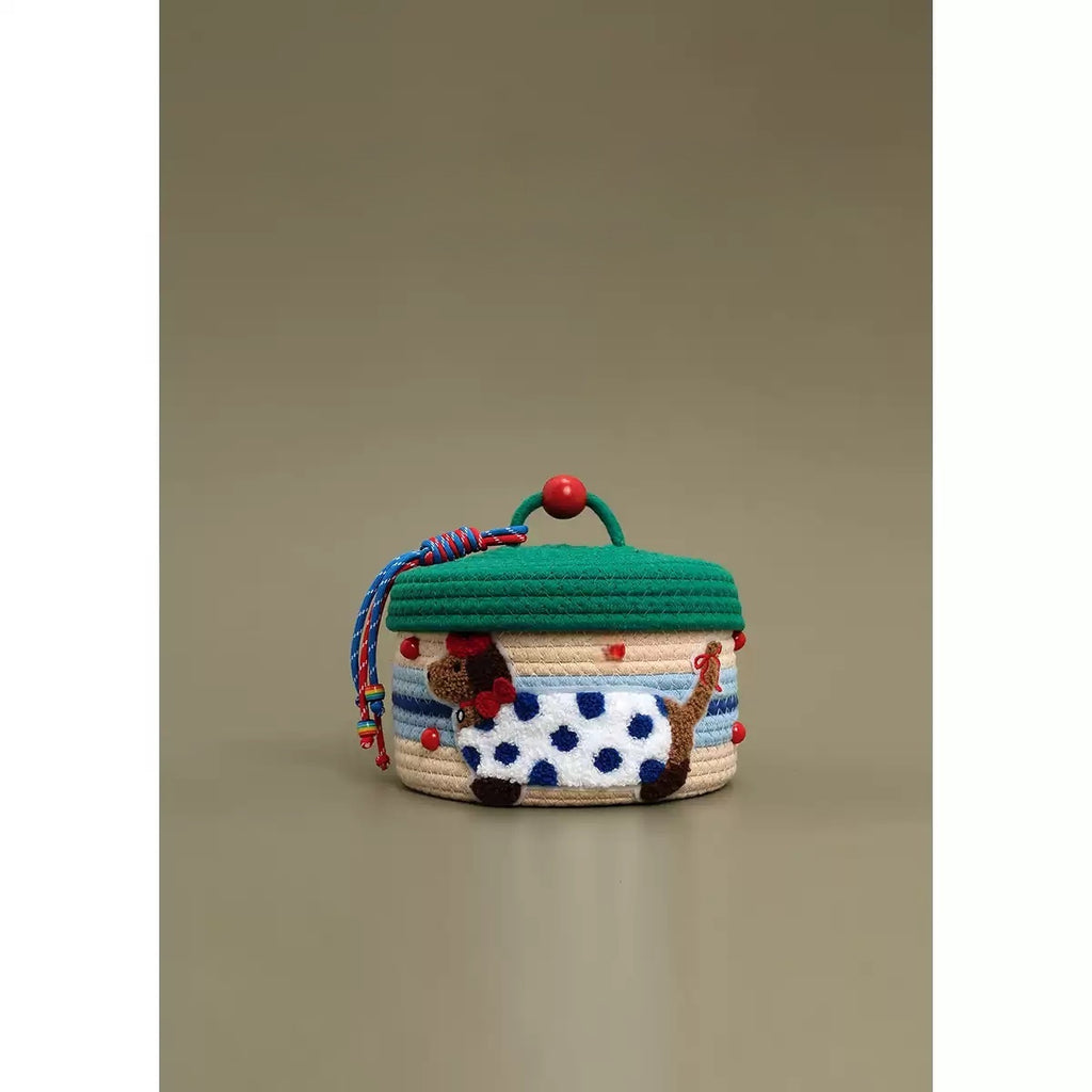 Green Dachshund Shaped Woven Storage Basket
