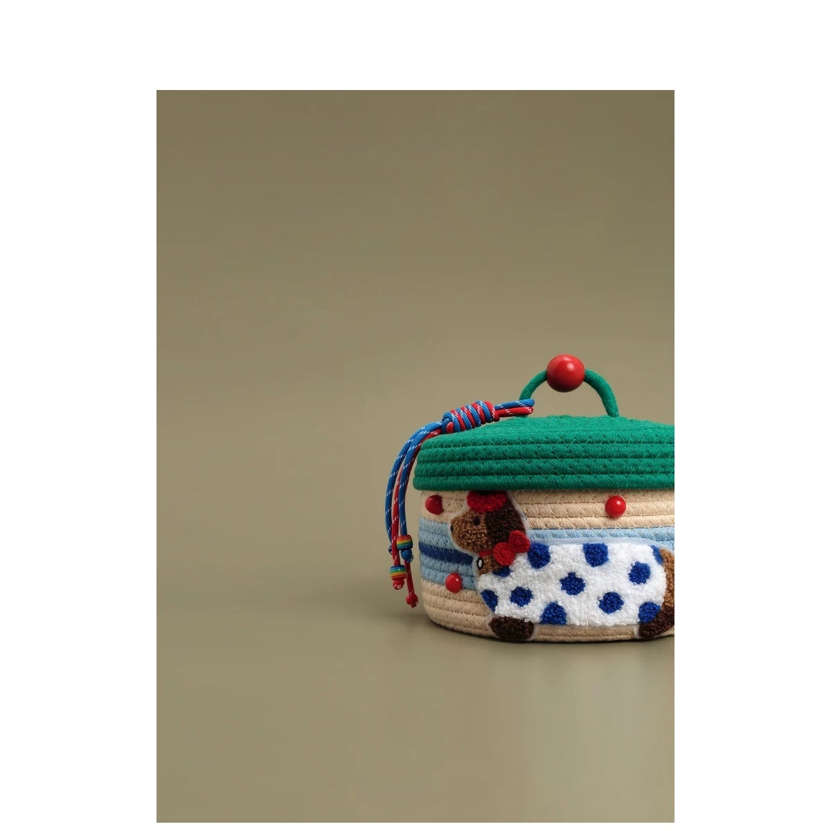 Green Dachshund Shaped Woven Storage Basket