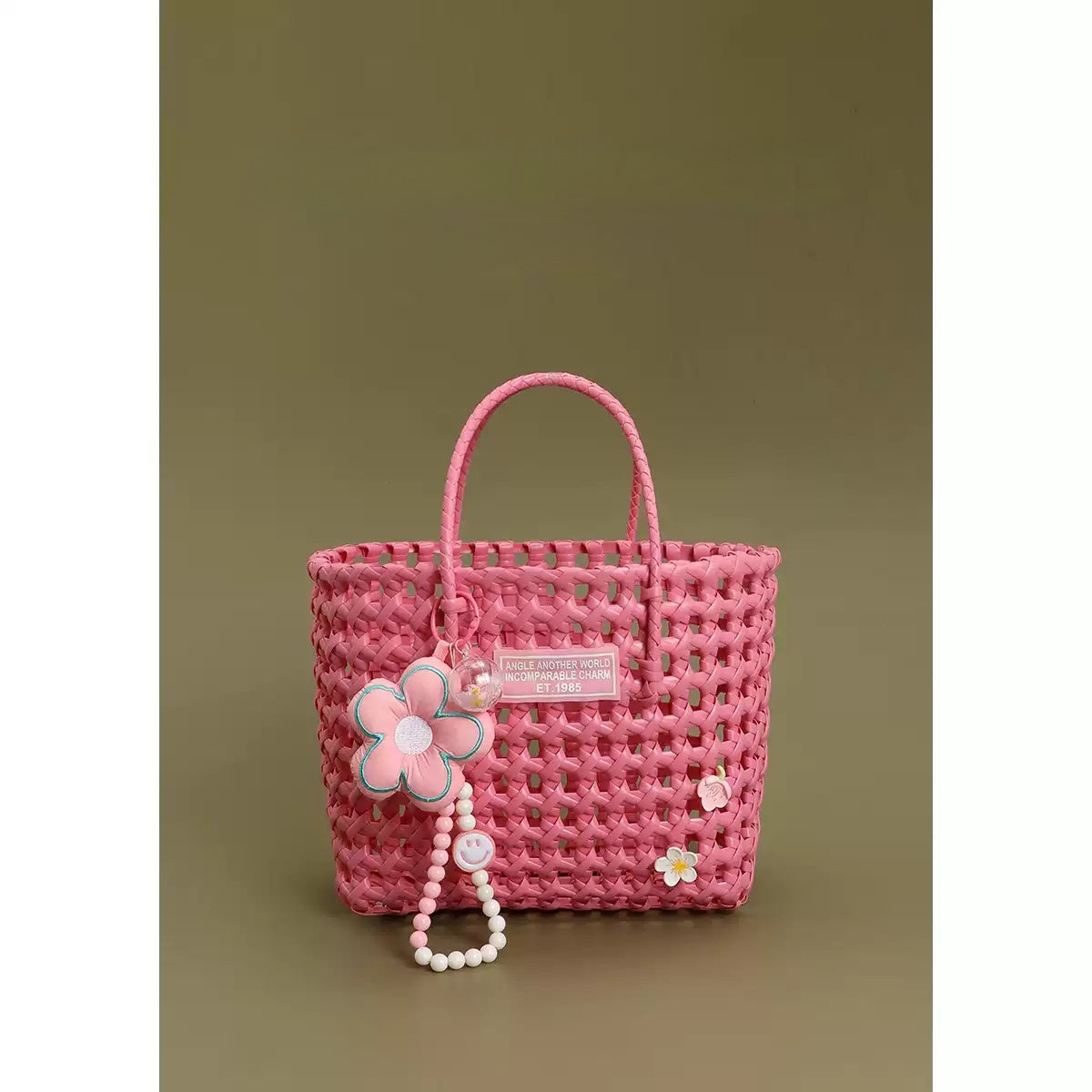 Waffle Knit Hollow Out Woven Handbag with Top Handles