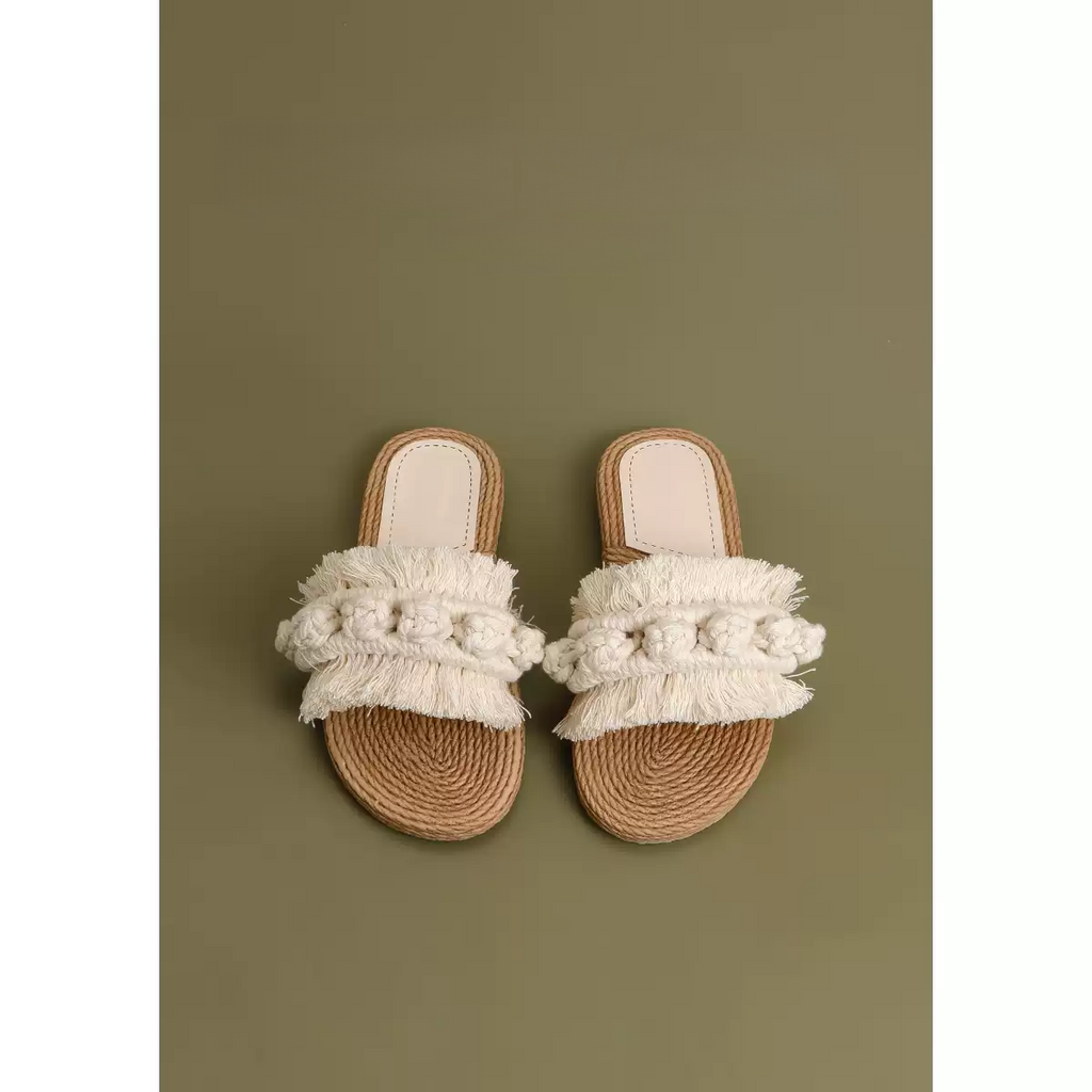 Vintage Faux Linen Slide Sandals
