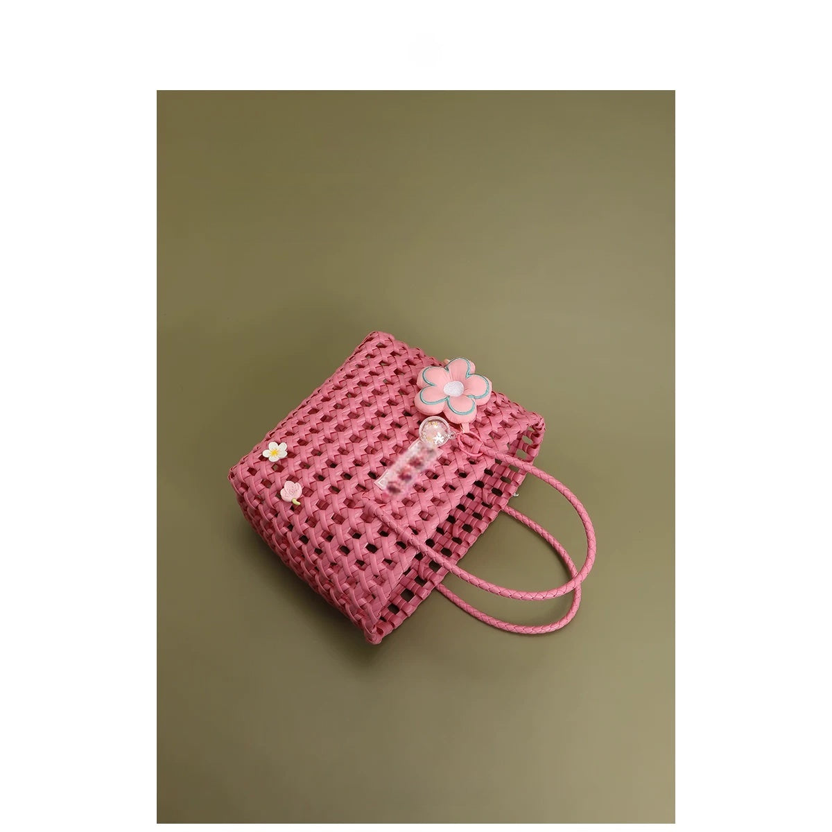 Waffle Knit Hollow Out Woven Handbag with Top Handles