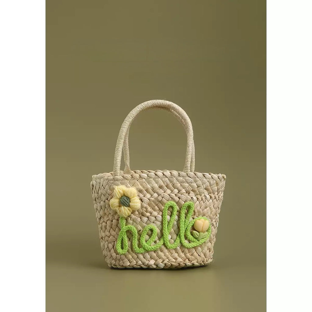 Handwoven Puff Flower Letter Basket Bag