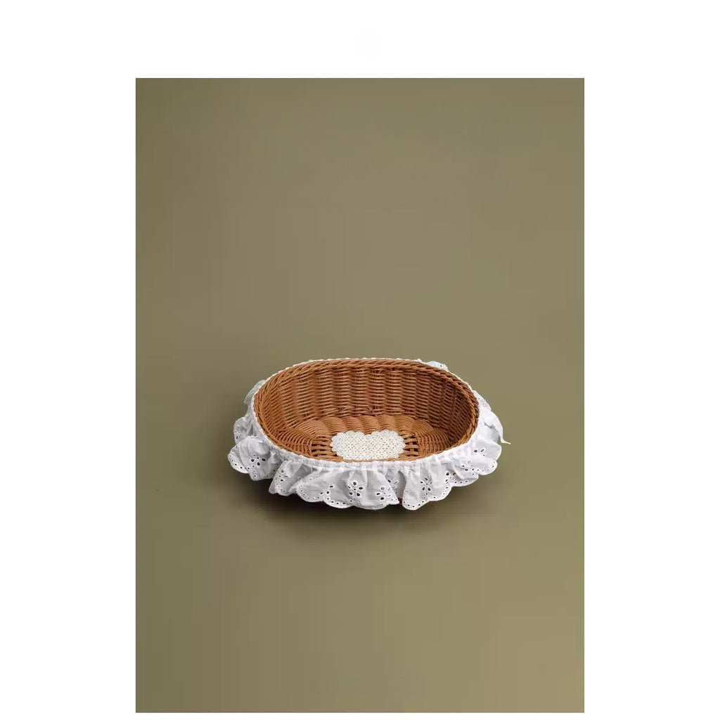Heart Lace Trim Woven Storage Basket