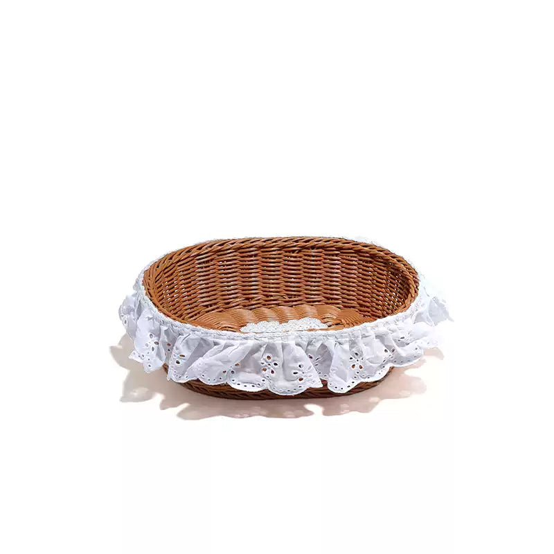 Heart Lace Trim Woven Storage Basket