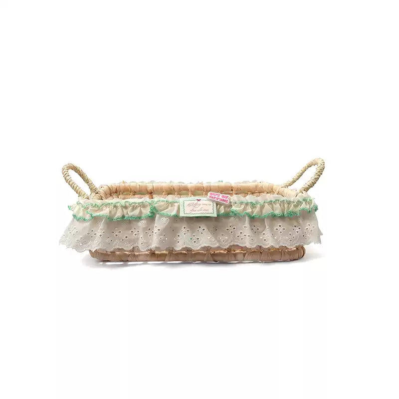 Lace Fabric Trim Woven Storage Basket
