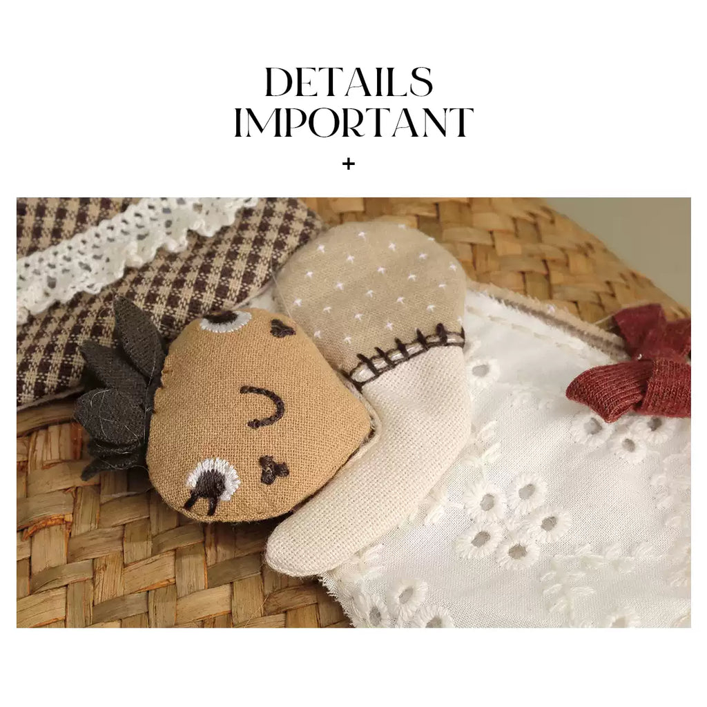 Pastoral Style Straw Handbag with Mushroom Girl Embroidery