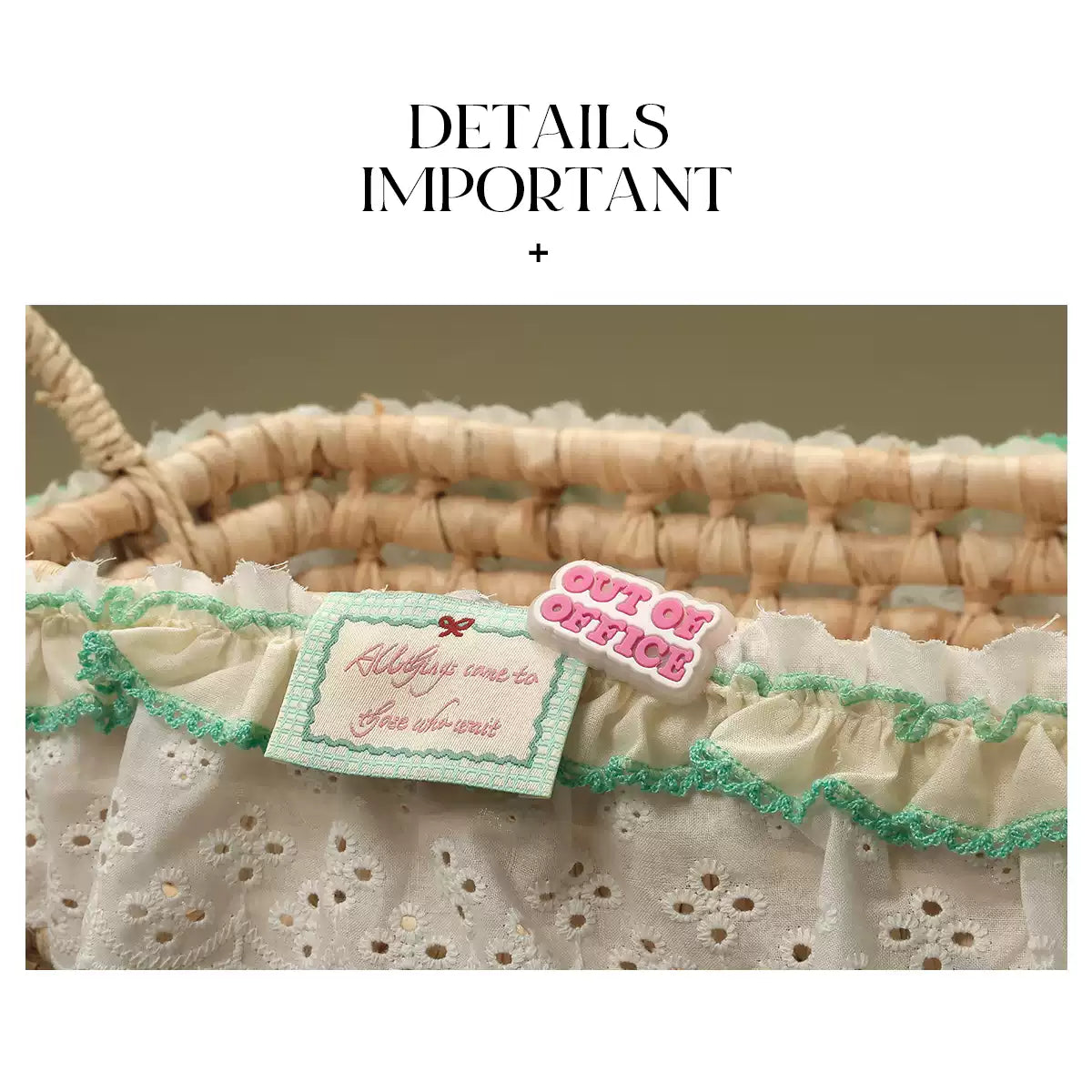 Lace Fabric Trim Woven Storage Basket