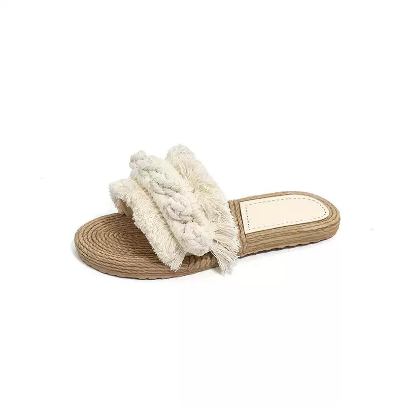 Vintage Faux Linen Slide Sandals