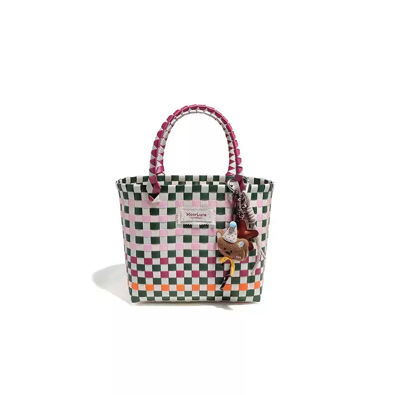 Hand Woven Bag with Bear Pendant